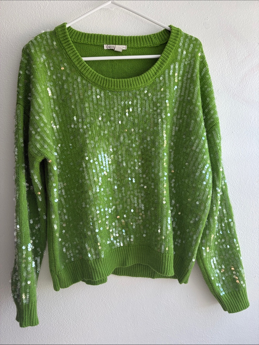 Cato Bright Lime Green Sequin Scoop Neck Sweater